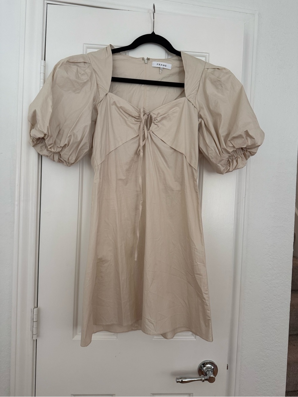 Frame Beige Puff-Sleeve Mini Dress Size Medium